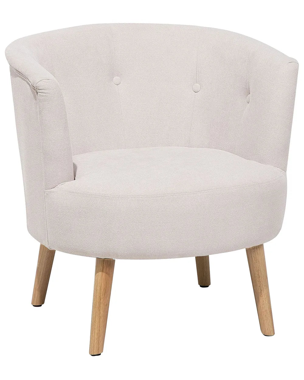 Light gray armchair with wooden legs on a white background