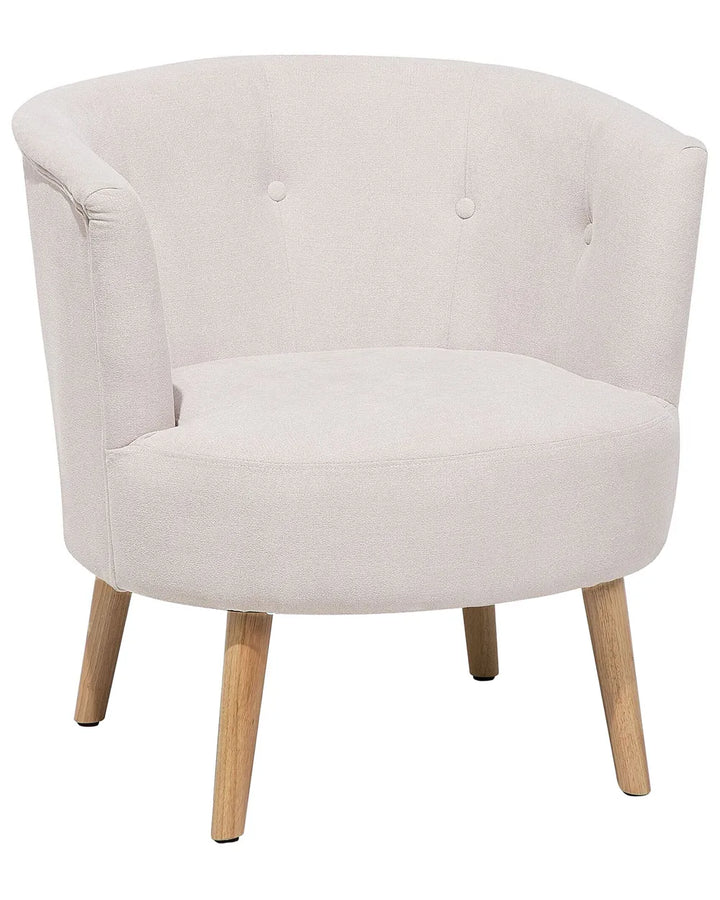 Light gray armchair with wooden legs on a white background