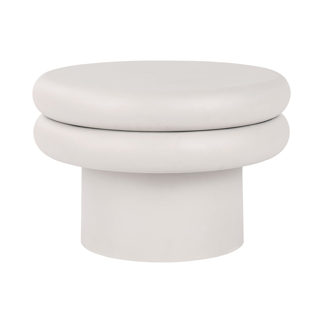 White cylindrical stool with two circular seats on a white background