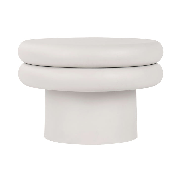 White cylindrical stool with two circular platforms on a white background