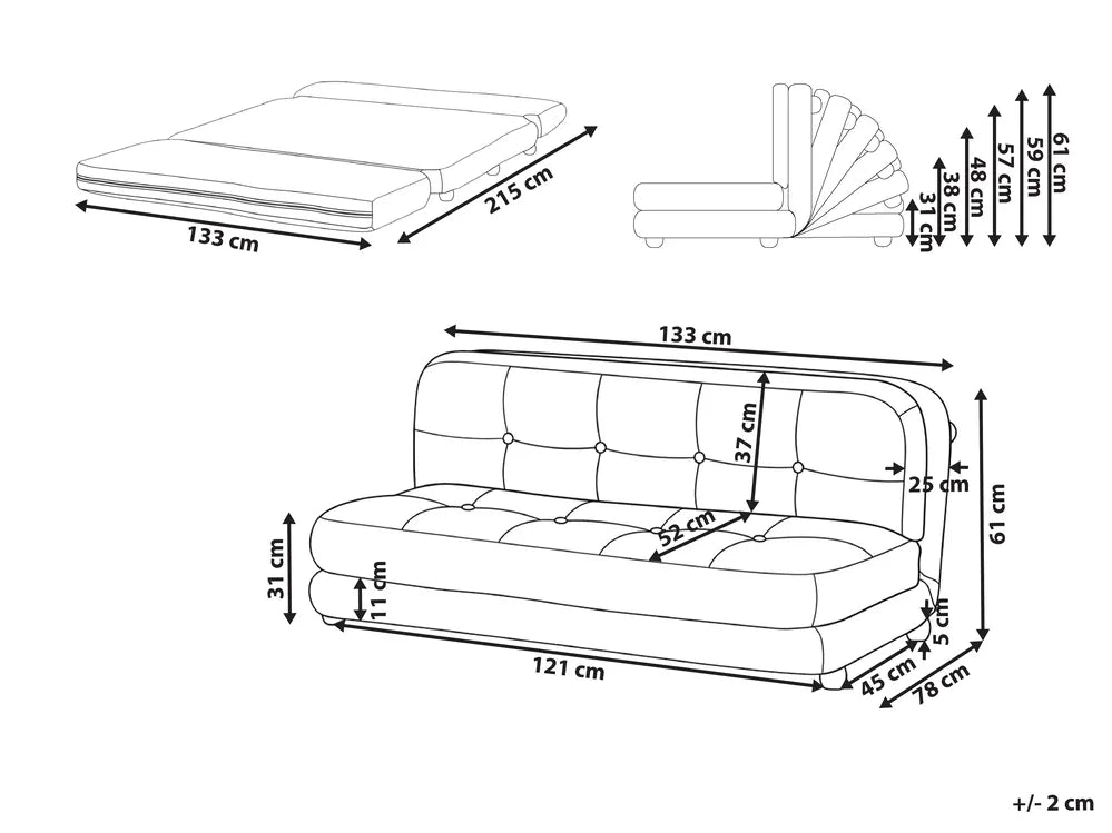 Sofa Bed 2 Seater Faux Linen Brown Almarin