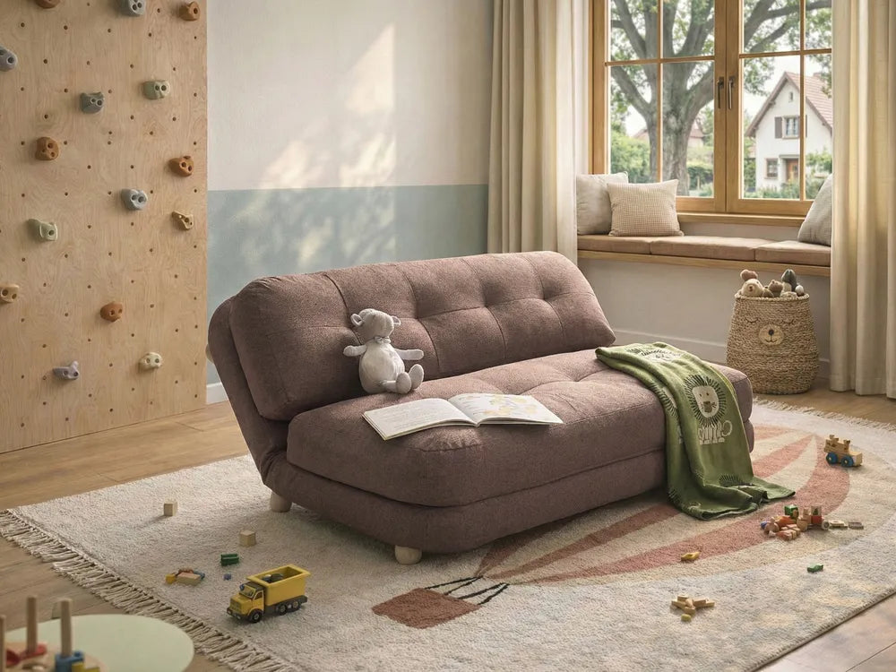 Sofa Bed 2 Seater Faux Linen Brown Almarin