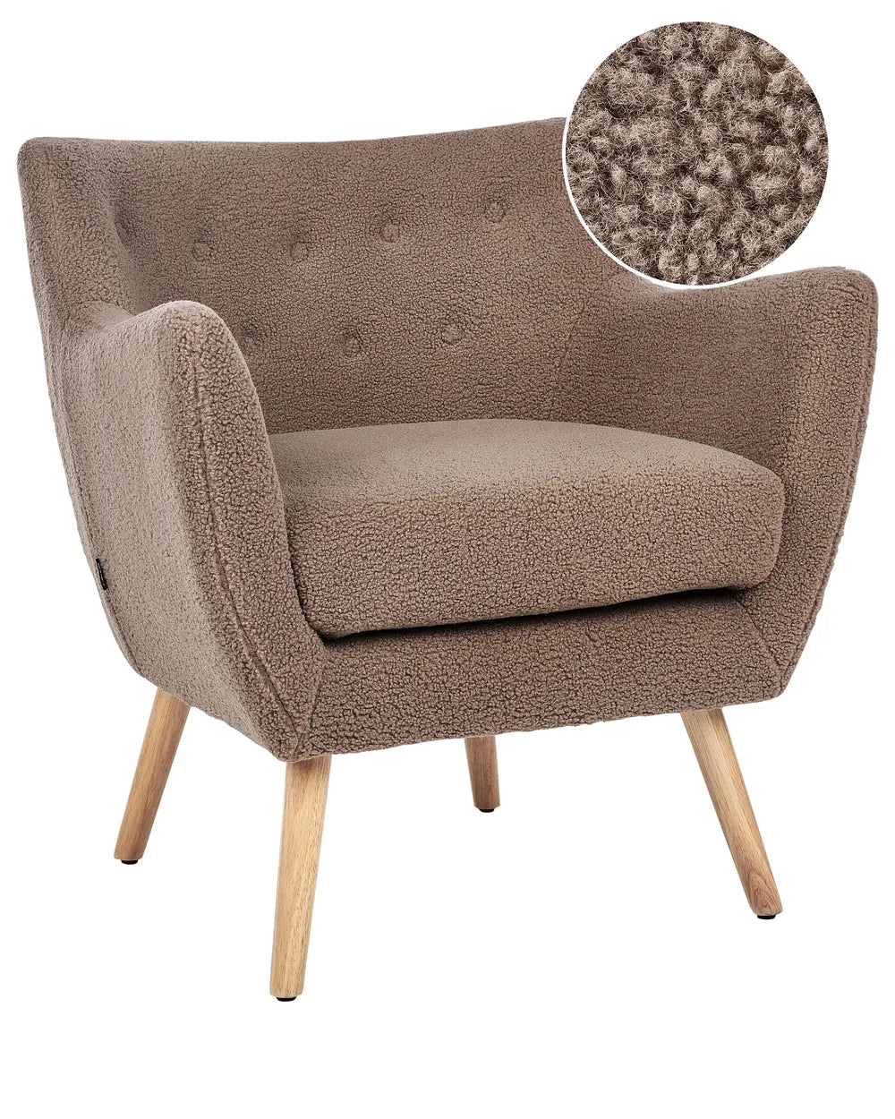 Brown armchair with wooden legs on a white background