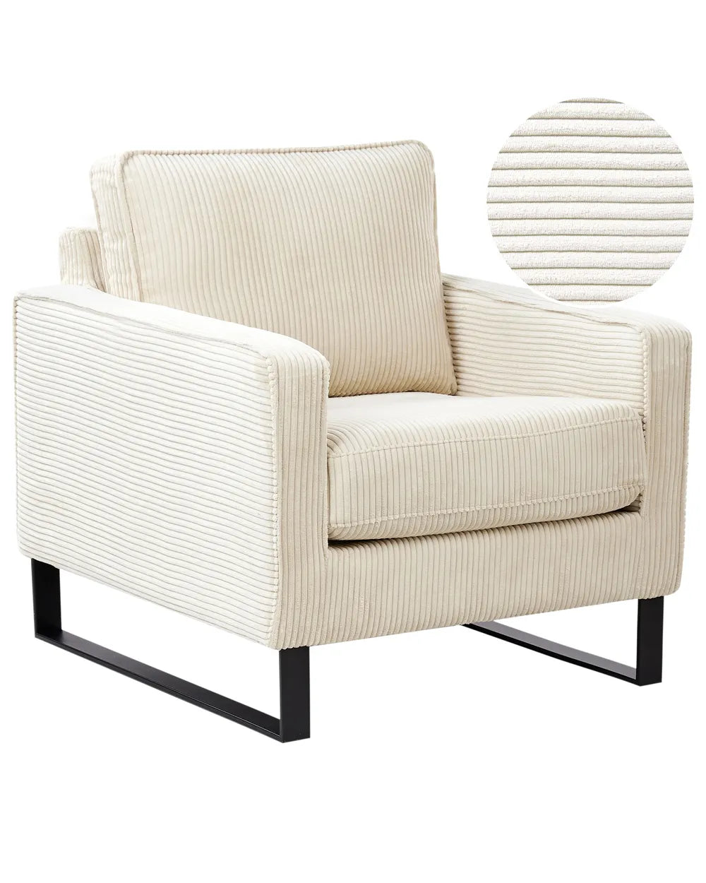 Beige armchair with black legs on a white background