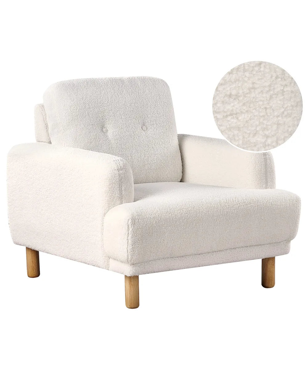 White armchair with wooden legs on a white background