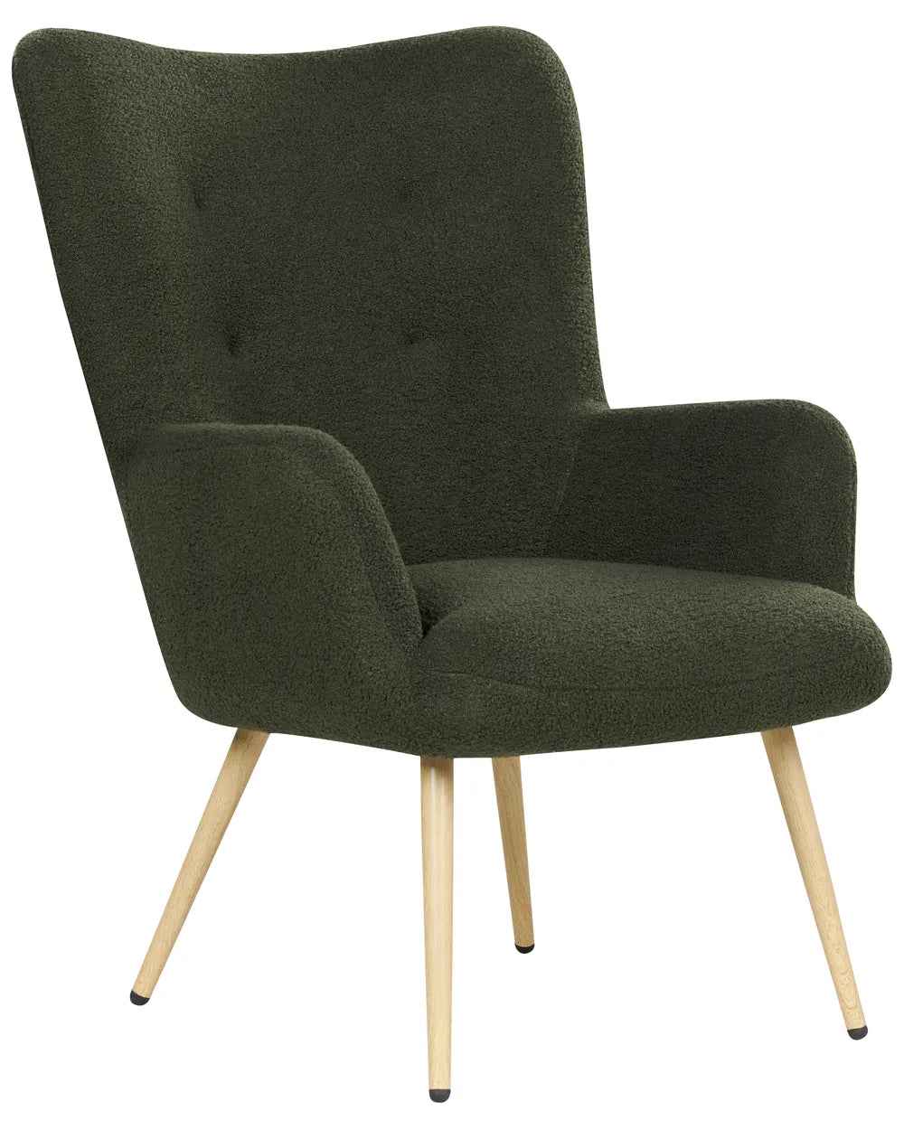 Wingback Chair with Footstool Boucle Dark Green Devonaire