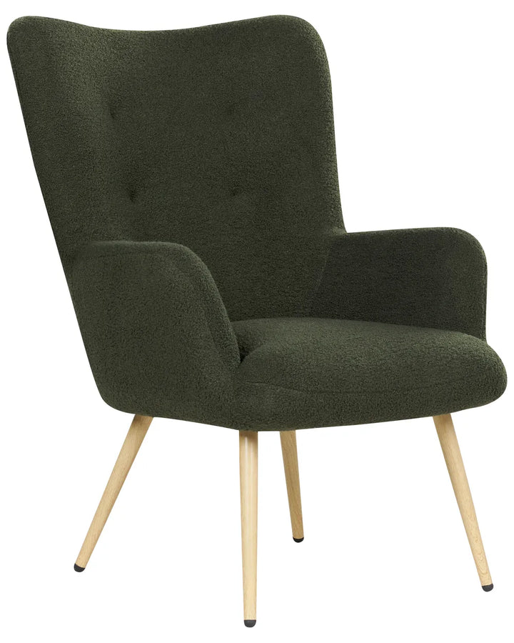 Wingback Chair with Footstool Boucle Dark Green Devonaire