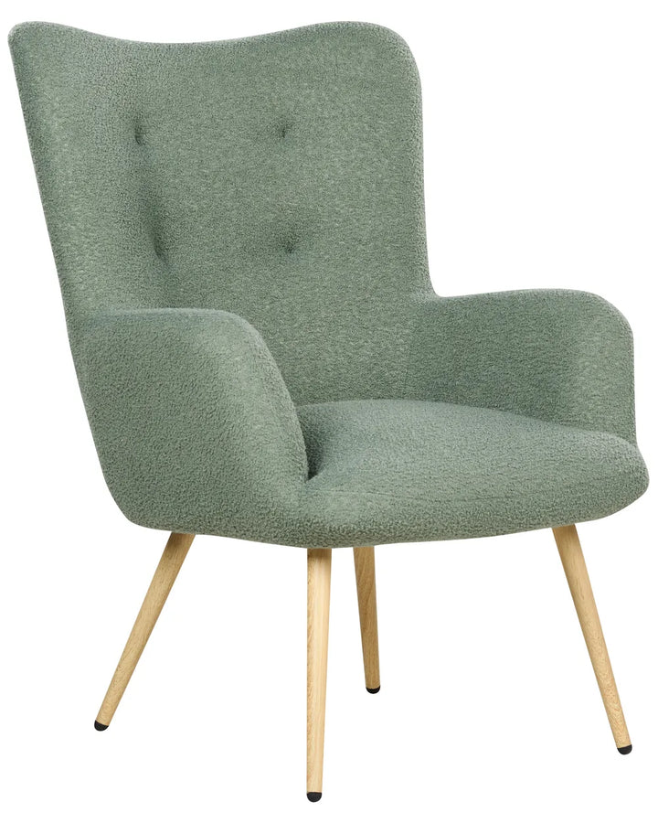 Wingback Chair with Footstool Boucle Light Green Devonaire
