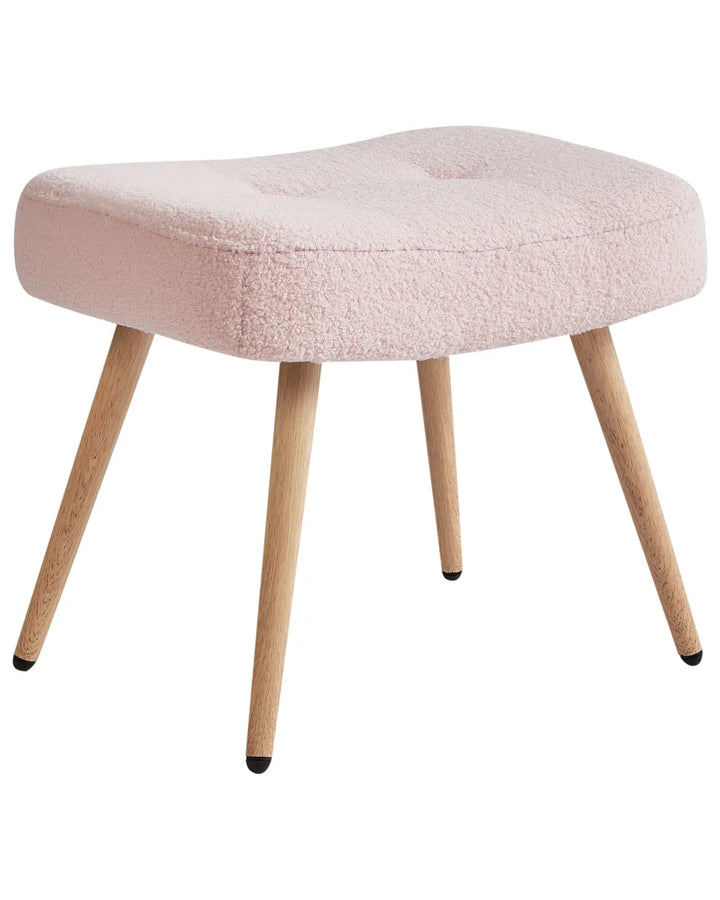 Wingback Chair with Footstool Boucle Pastel Pink Devonaire