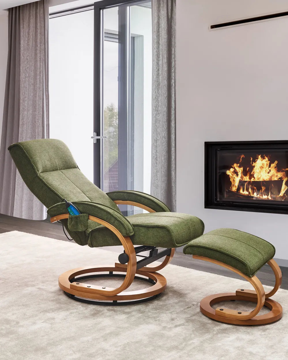 Massage Chair with Footstool Fabric Green Wimberly