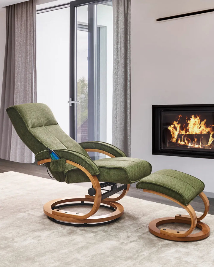 Massage Chair with Footstool Fabric Green Wimberly