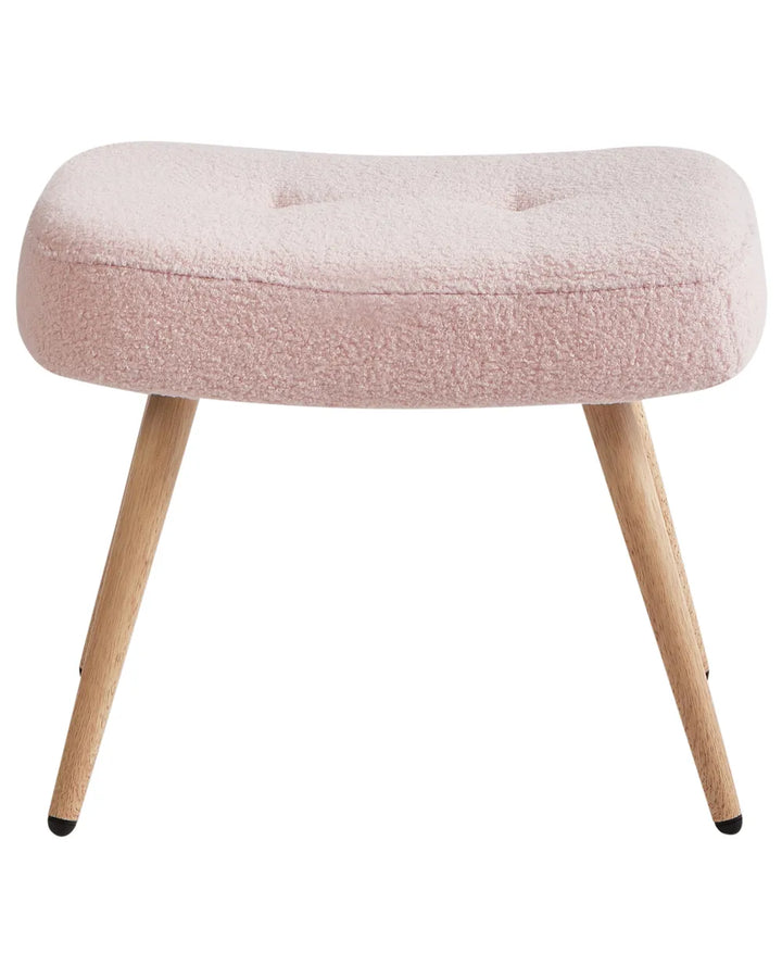 Wingback Chair with Footstool Boucle Pastel Pink Devonaire