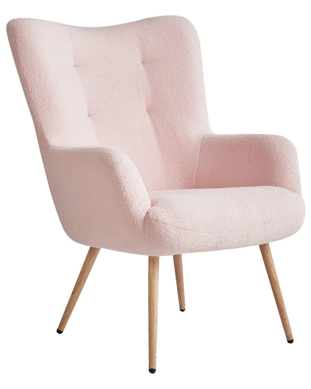 Wingback Chair with Footstool Boucle Pastel Pink Devonaire