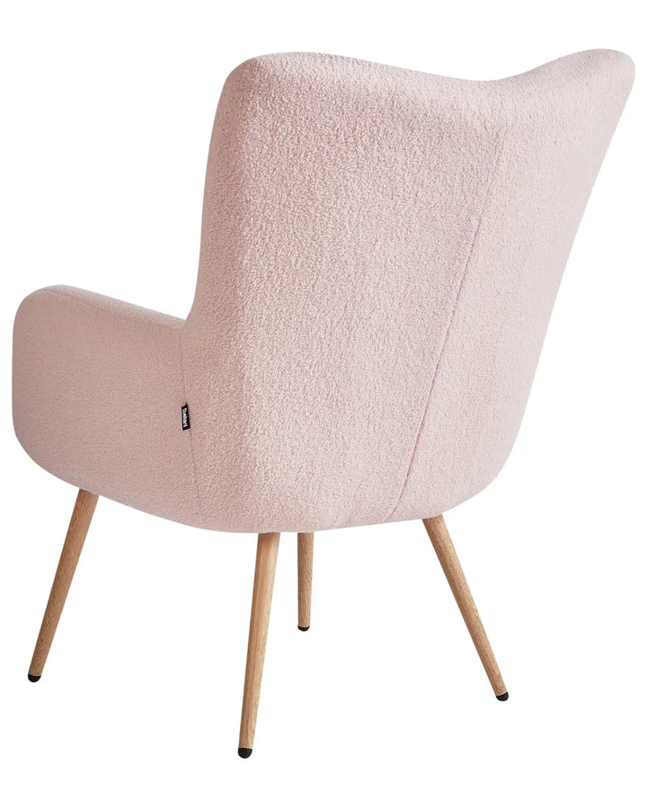 Wingback Chair with Footstool Boucle Pastel Pink Devonaire