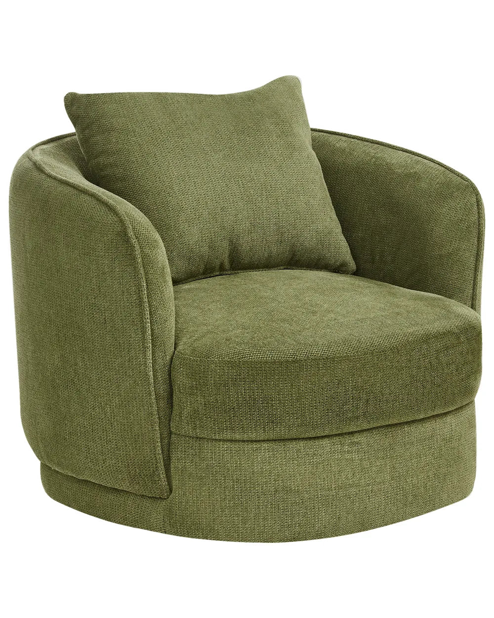 Green swivel chair with a pillow on a white background