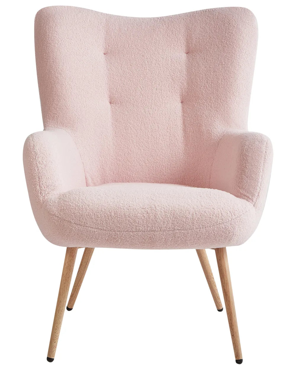 Wingback Chair with Footstool Boucle Pastel Pink Devonaire