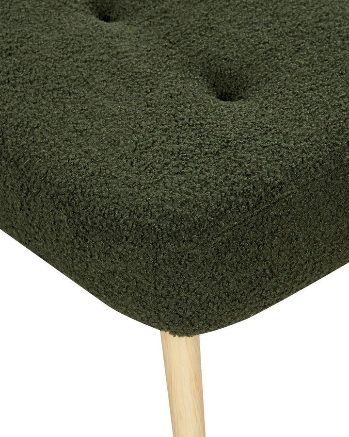 Wingback Chair with Footstool Boucle Dark Green Devonaire
