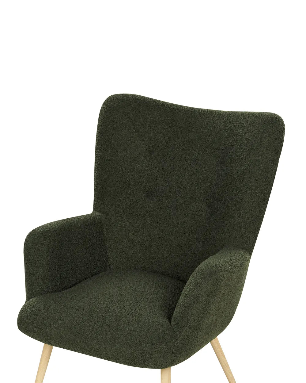 Wingback Chair with Footstool Boucle Dark Green Devonaire
