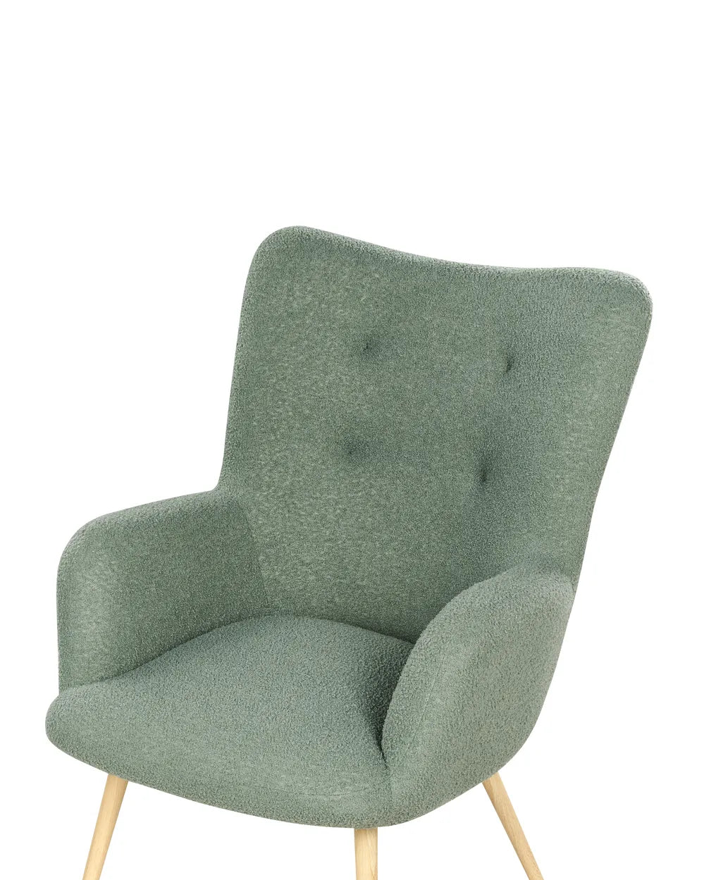 Wingback Chair with Footstool Boucle Light Green Devonaire