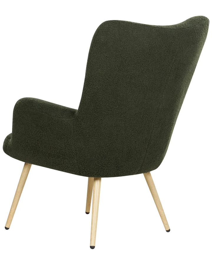 Wingback Chair with Footstool Boucle Dark Green Devonaire