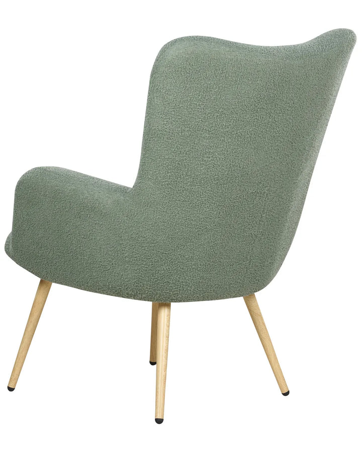 Wingback Chair with Footstool Boucle Light Green Devonaire