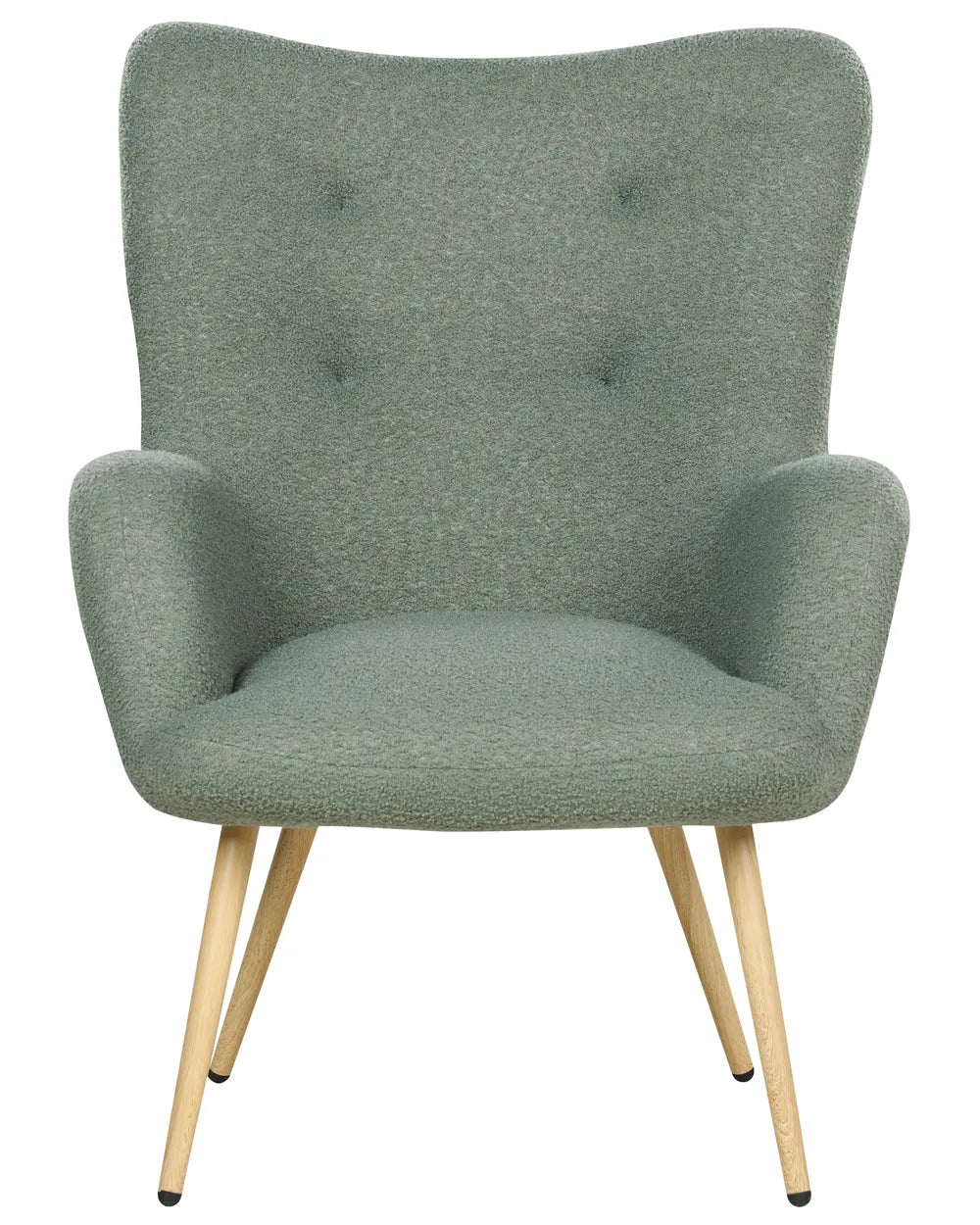 Wingback Chair with Footstool Boucle Light Green Devonaire