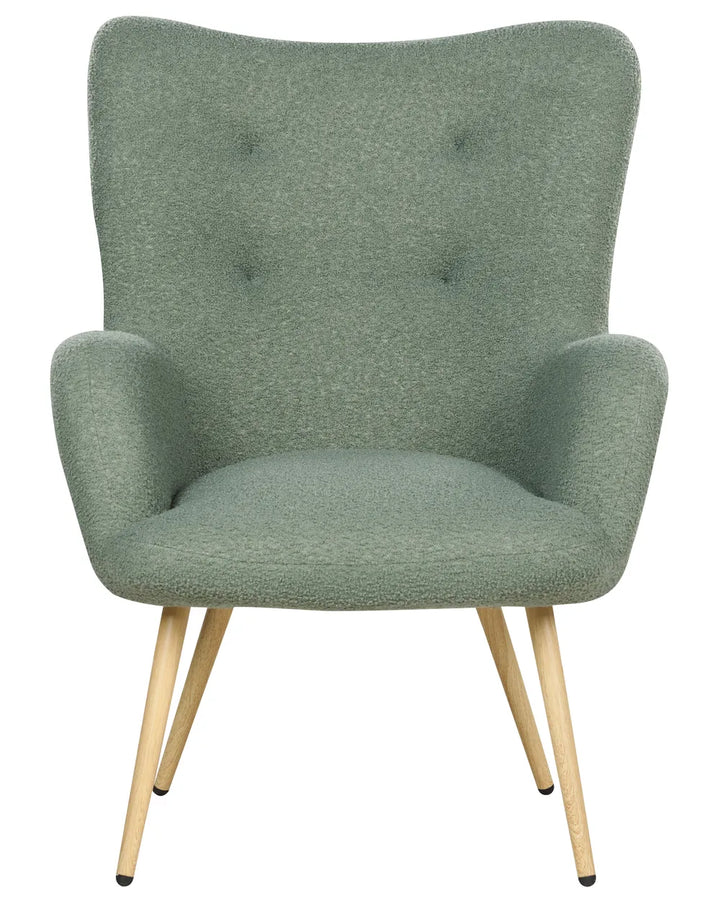Wingback Chair with Footstool Boucle Light Green Devonaire