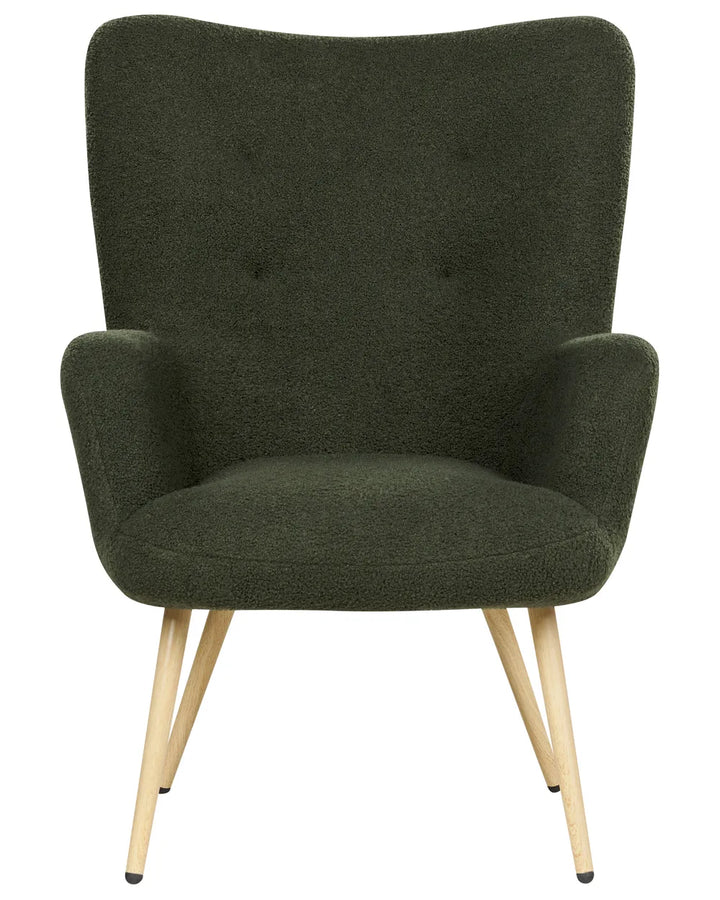 Wingback Chair with Footstool Boucle Dark Green Devonaire