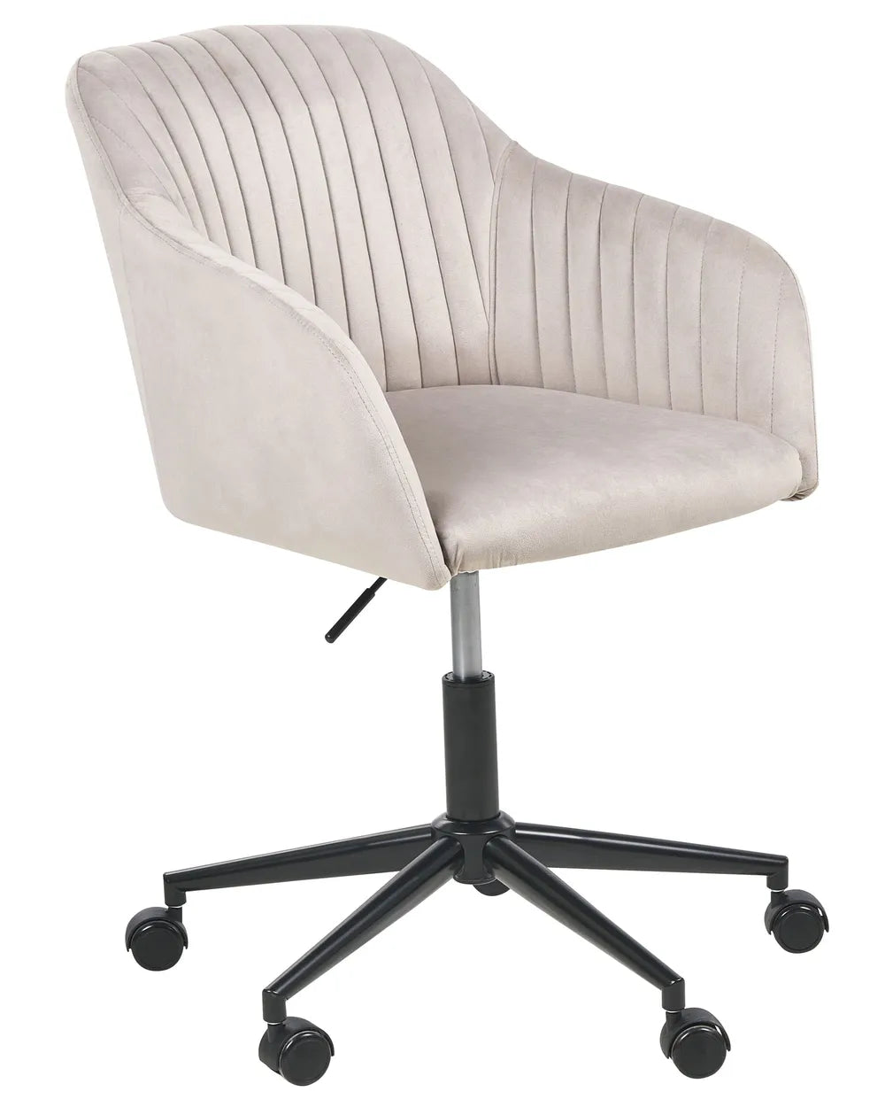 Beige office chair with a black metal base on a white background