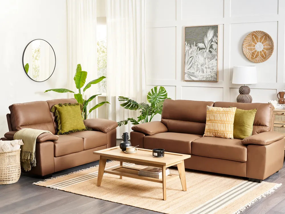 Sofa 2 Seater Faux Leather Golden Brown Altman