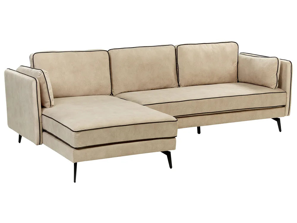 Corner Sofa 3 Seater Velvet Beige Right Hand Bodhild