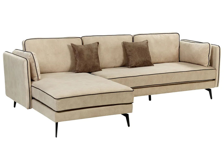 Corner Sofa 3 Seater Velvet Beige Right Hand Bodhild