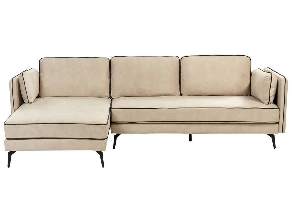 Corner Sofa 3 Seater Velvet Beige Right Hand Bodhild