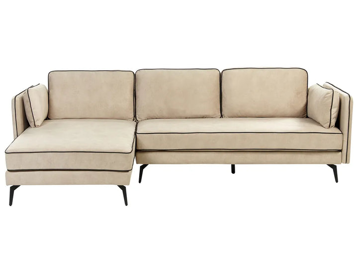 Corner Sofa 3 Seater Velvet Beige Right Hand Bodhild