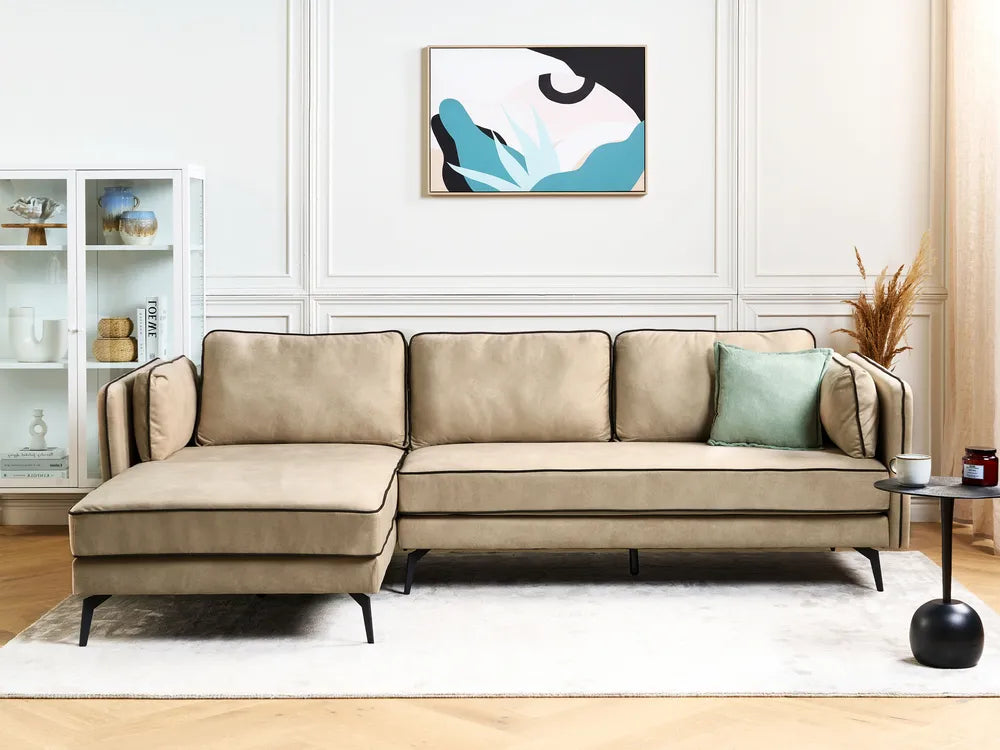 Corner Sofa 3 Seater Velvet Beige Right Hand Bodhild