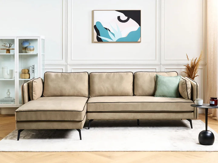 Corner Sofa 3 Seater Velvet Beige Right Hand Bodhild