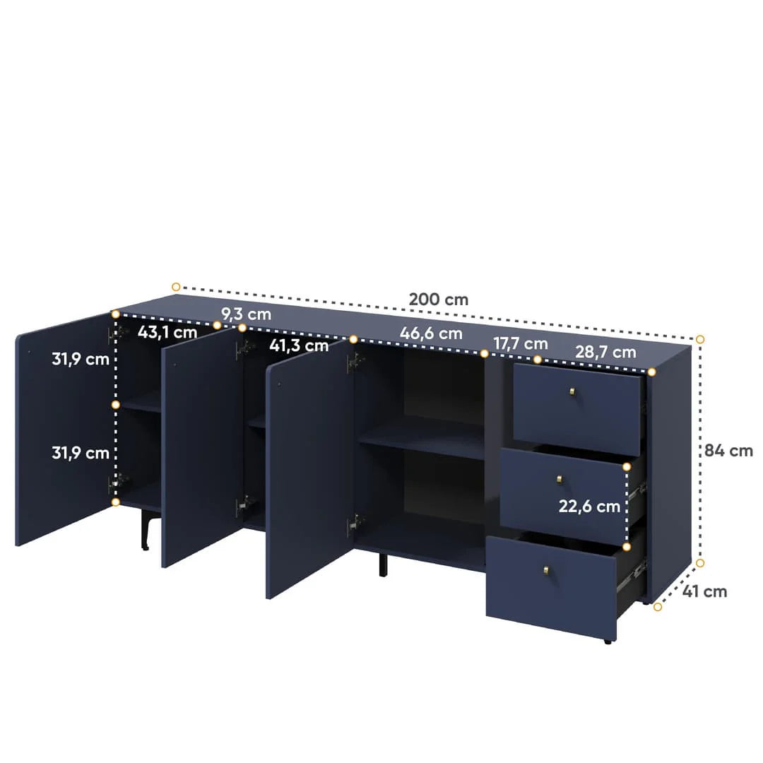 Sideboard Cabinet 200cm Navy Milano