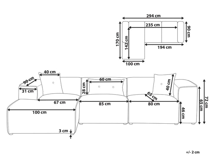 Corner Sofa 3 Seater Corduroy Beige Right Hand Rafael