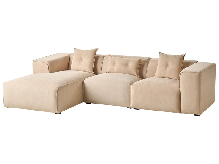Corner Sofa 3 Seater Corduroy Beige Right Hand Rafael