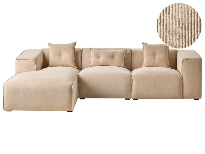 Corner Sofa 3 Seater Corduroy Beige Right Hand Rafael