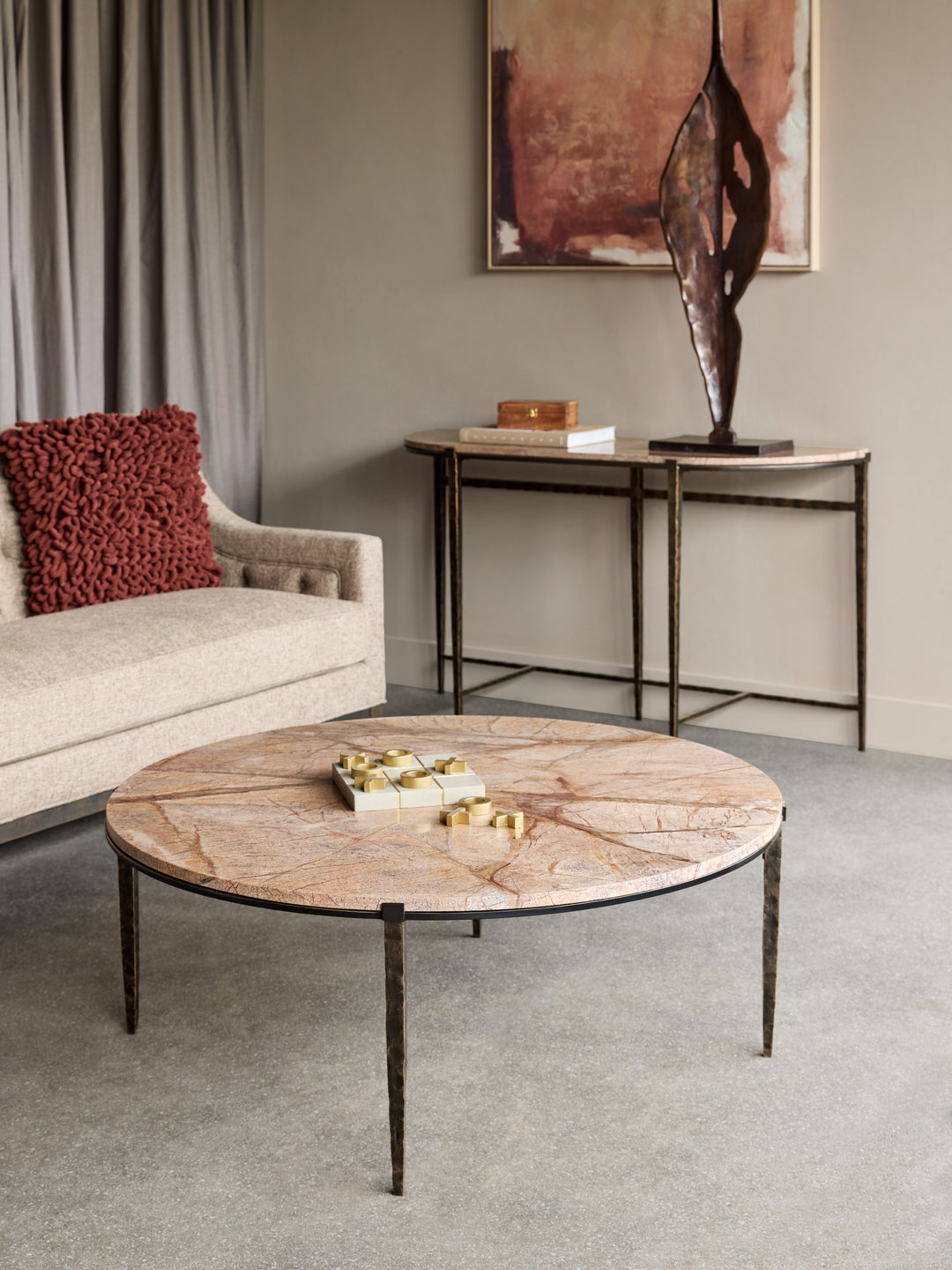 Libra Leo forest brown marble coffee table with circular top
