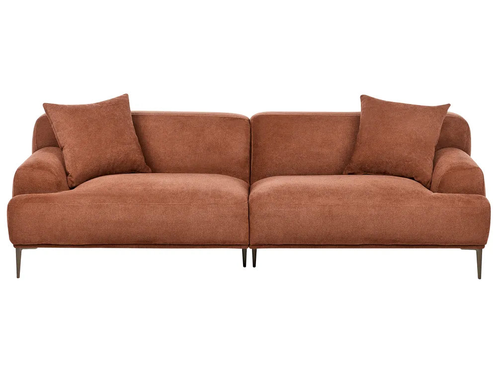 Brown sofa with two cushions on a white background