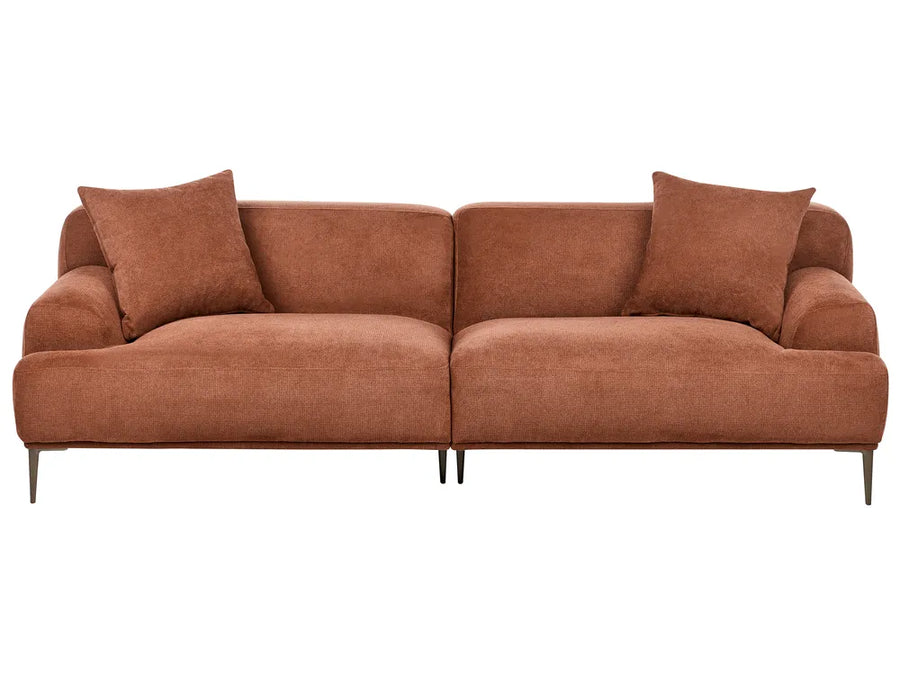 Brown sofa with two cushions on a white background