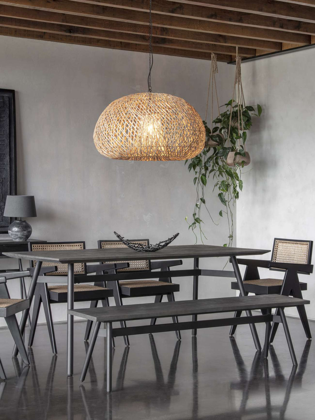 Libra Bronks Black Acacia Wood Modern Rectangular Dining Table 180cm