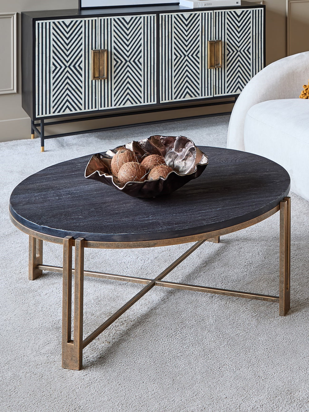 Dalston coffee table with sandblasted black wood top