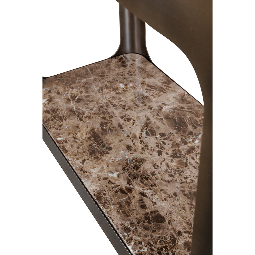 Libra Thorpe II Smoked Bronze Metal and Glass Shelving Unit featuring Marble