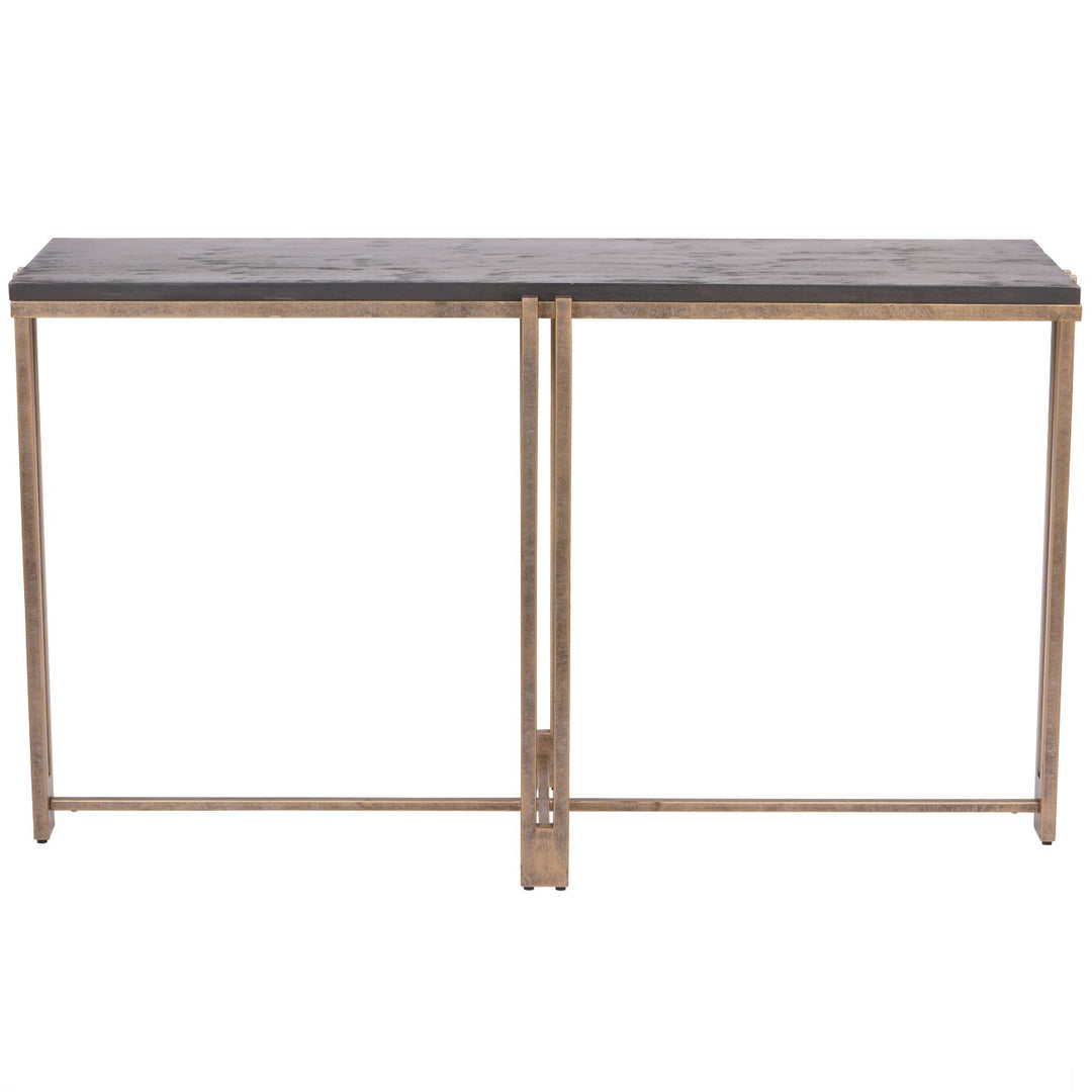 Libra Dalston Black Sandblasted Wood and Champagne Frame Console Table