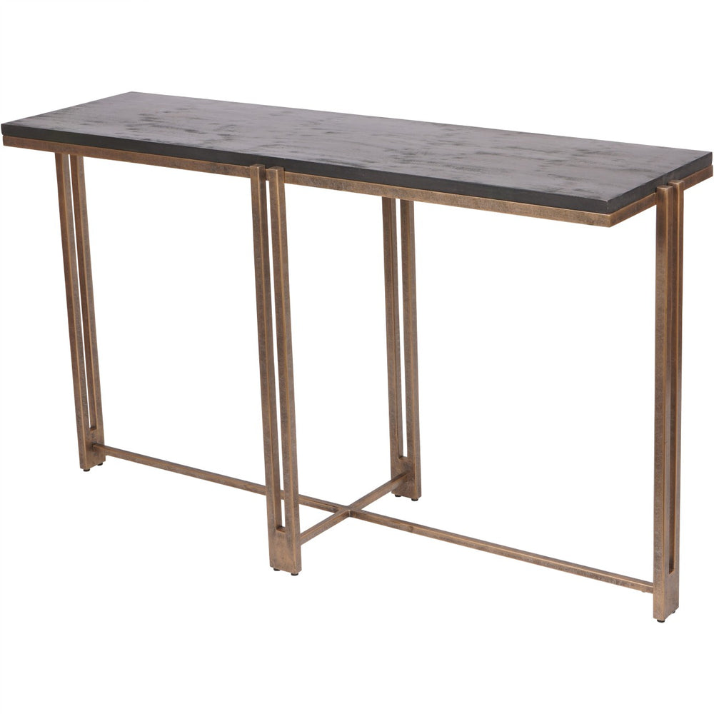 Dalston console table in black sandblasted wood with champagne metal frame