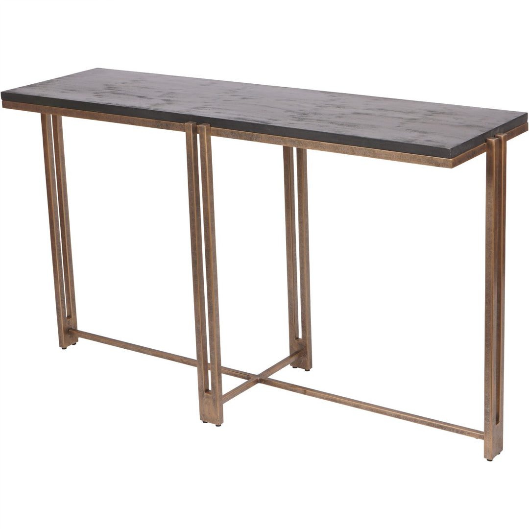 Dalston console table in black sandblasted wood with champagne metal frame
