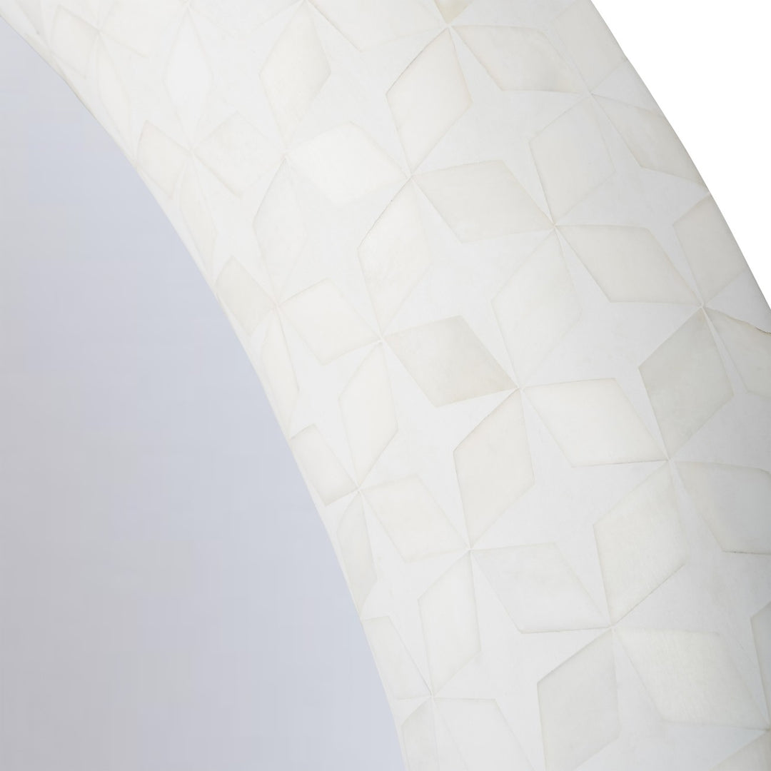 Libra Aspen Art Deco Bone Inlay Patterned Round Mirror 100cm